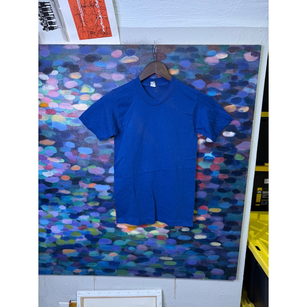 Vintage 80s Sport-T by Stedman Blue Blank T-Shirt Kids Large 14-16 Single Stitch